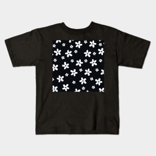 Summer Boho Black White Daisy Flowers Kids T-Shirt